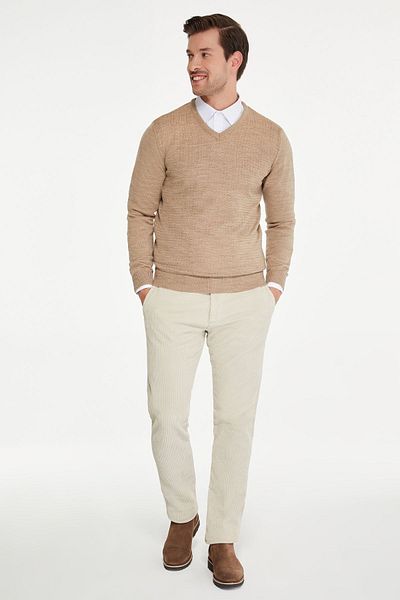 Hatemoğlu Beige Patterned V-Neck Men's Knitwear Sweater