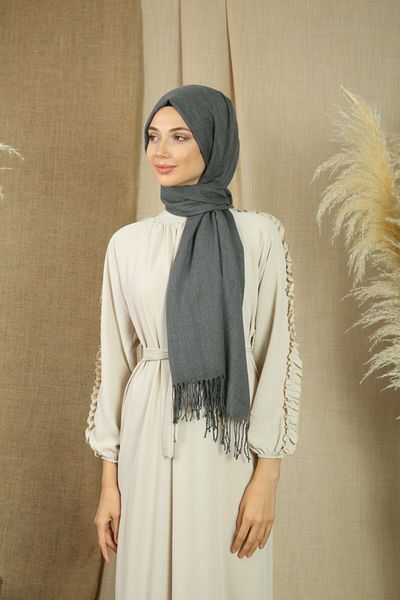 nazipek Cotton Viscose Smoked Pashmina Women's Shawl 180x70 Cm With Tassels High Quality 150 gr Pashmina