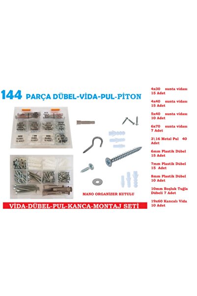 CEKSAN Vida- Dübel-pul-kancalı Vida Seti 144 Parça Organizer Kutulu