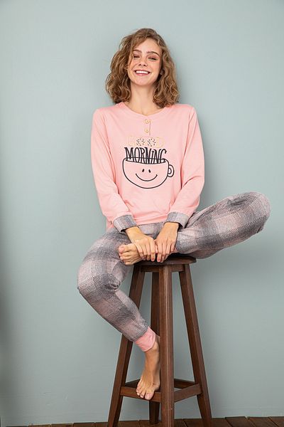 Sevim 13373 Set de pijamale cu mânecă lungă, cu nasturi