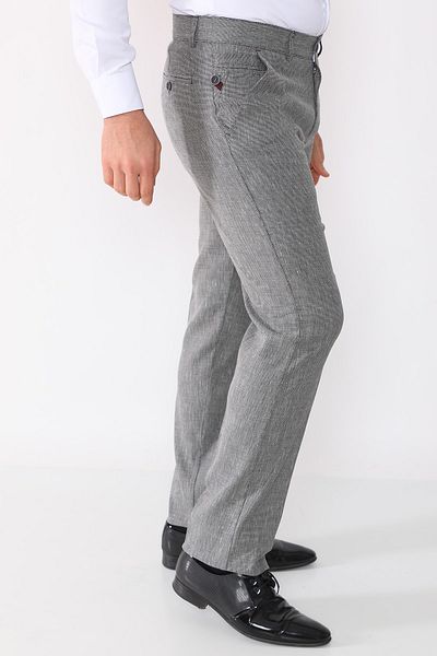 R-Germen Men's Regular Fit Medium Fit Gray Linen Trousers