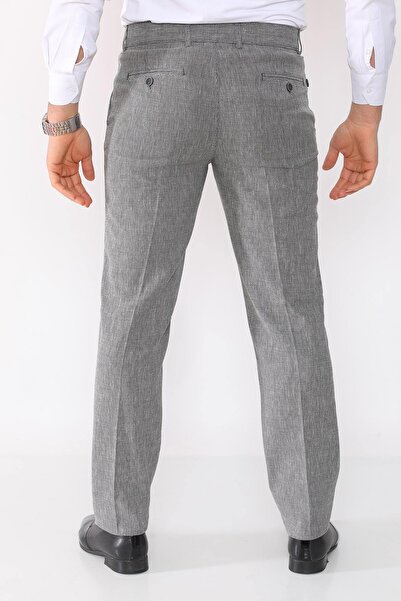 R-Germen Erkek Regular Fit Orta Kalıp Gri Keten Pantolon