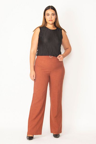 Şans Tekstil Women's Cinnamon Front Detailed Back Ornamental Pocket Fabric Trousers 85n5859
