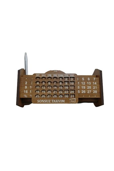 Bi'şey Desktop Wooden Endless Calendar Office Desk Pen Holder Note Holder