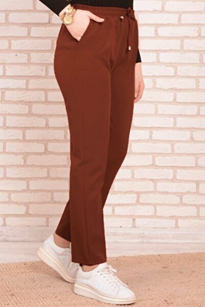 Modakenti Вузькі штани з еластичним поясом і креповою тканиною - цегляний колір