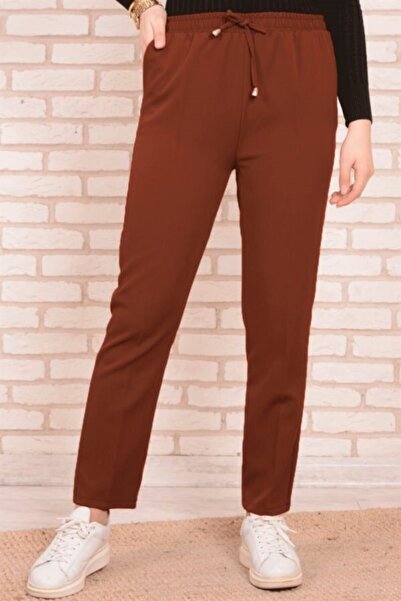 Modakenti Вузькі штани з еластичним поясом і креповою тканиною - цегляний колір
