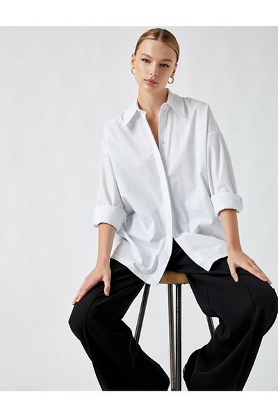 Koton Long Sleeve Oversize Shirt Cotton