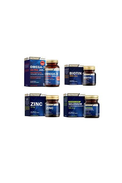 Nutraxin Omega 3 Ultra 2500 Mg Fish Oil - 30 Capsules+selenum 100 Tablets+biotin 30 Tablets+zinc 100 Tablets