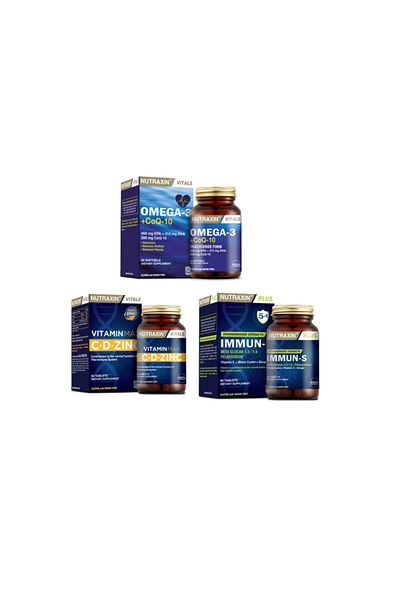 Nutraxin Omega 3 + Coq-10 Coenzyme - Vitamin Max C,D,Zinc and Immun-S 60 Tablets