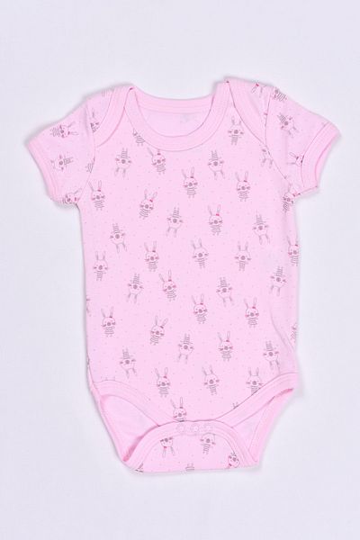Alingo 100% Cotton Baby Girl Pink Rabbit Bodysuit