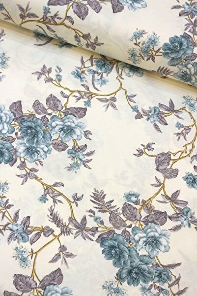 Premier Petrol Mavi Gri Sarmaşık Duck Keten Kumaş