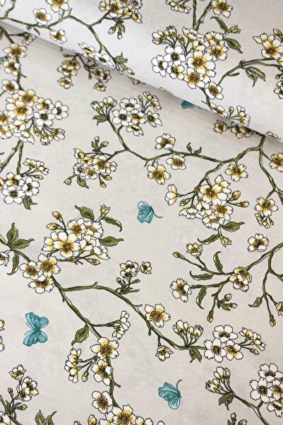 Premier Gri Sarı Çiçek Buketi Duck Keten Kumaş