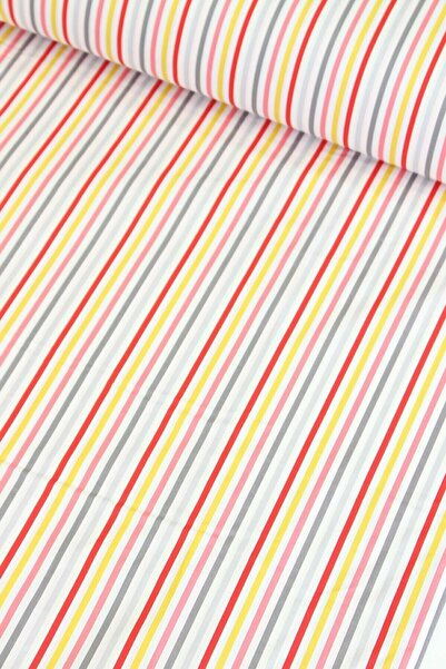 Wella Home Pembe Gri Çizgili Nevresimlik Poplin Kumaş