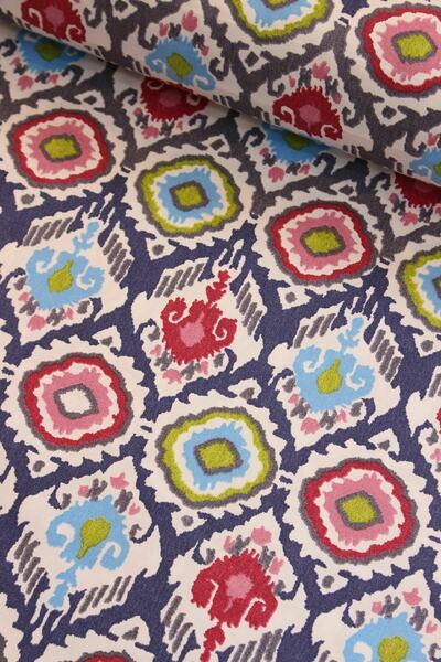 Premier Lacivert Yeşil Etnik Desen Duck Kumaş