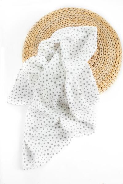 Silver Dots Puantiye Desenli 100% Pamuk Müslin Örtü