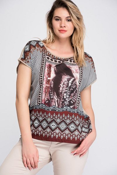Şans Γυναικεία Μπλούζα με Σχέδιο Mink Plus Size 65n28443