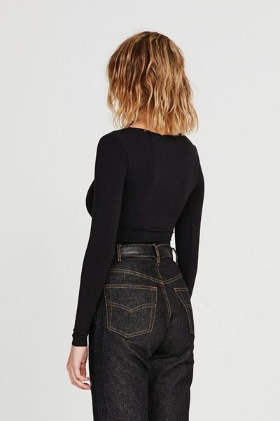 IAMNOTBASIC Women's Black V-Neck Long Sleeve Close-Fitting Candice Top