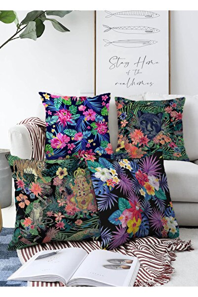 Realhomes Σετ μαξιλαριού ριχτάρι μαξιλαριού με πολύχρωμο λουλούδι 4 τεμαχίων ...