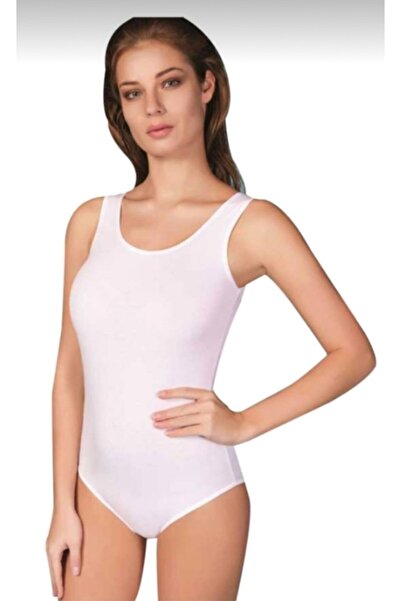 BERRAK İÇ GİYİM بدلة نسائية من الليكرا ذات حزام سميك باللون الأبيض