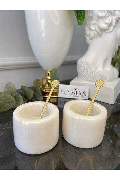 Elysian White Marble Salt and Pepper Shakers Handmade Spice Bowl with Spoon