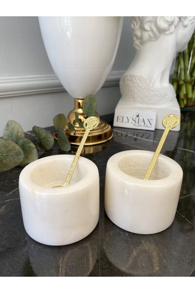 Elysian White Marble Salt and Pepper Shakers Handmade Spice Bowl with Spoon