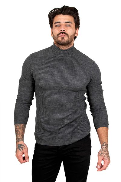 DeepSEA Men's Antracite Turtleneck Striped Slim Fit Knitted Sweater2100015