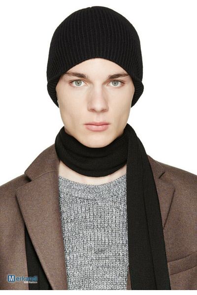 white stars Unisex Black Thin Ribbed Winter Beanie - For Men Or Women -