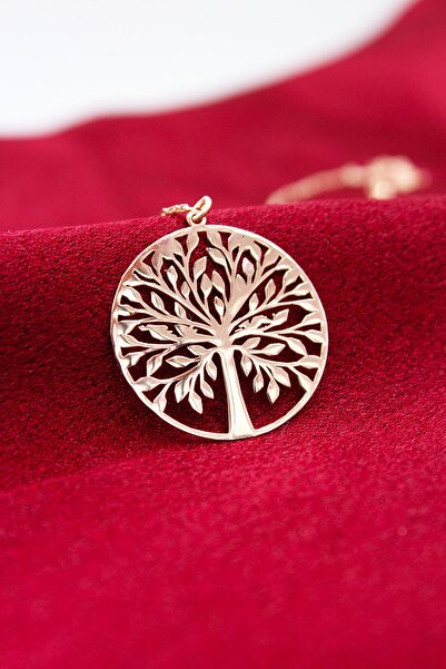 Silver And Silver Kadın 925 Ayar Gümüş Rose Detaylı Hayat Ağacı Kolye