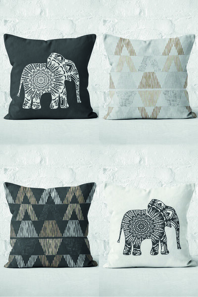 Nish & Royal 4-Piece Special Designed Digital Printed Modern Pillow Throw Pil...