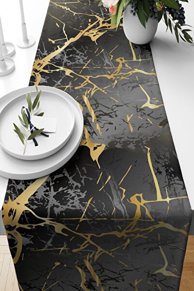 Nish & Royal Siyah Zeminde Gold Renkli Çizim Desenli Dijital Baskılı Özel Tas...