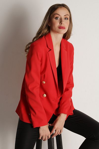 Select Moda Jachetă de damă cu flori de rodie cu nasturi aurii