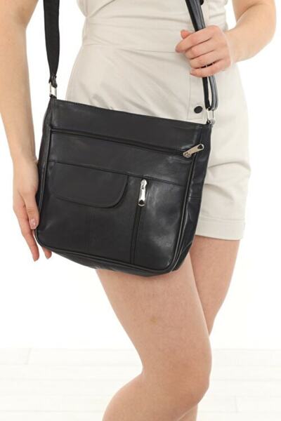 Erzeno Kadın Siyah Hakiki Deri Crossbody Postacı Çanta