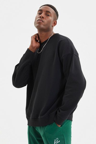 Trendyol Collection Long Sleeve Crew Neck Printed Black Sweatshirt - Oversize Tmnaw22Sw0961