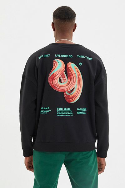 Trendyol Collection Long Sleeve Crew Neck Printed Black Sweatshirt - Oversize Tmnaw22Sw0961