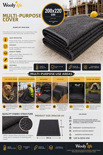 WOOLY LIFE Multi-Purpose Blanket 200X220 Construction Site Blanket Pet Blanke...