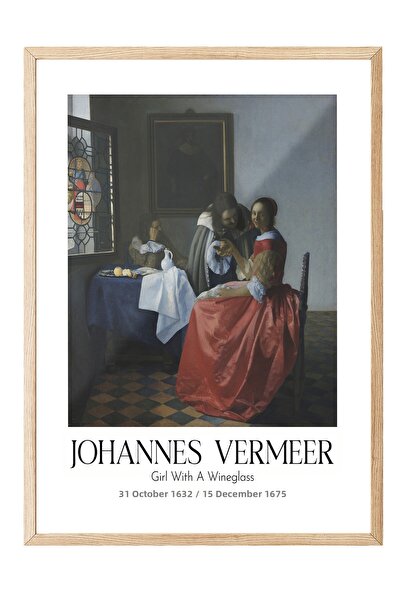 Postifull Johannes Vermeer - Girl with a Wineglass, Wooden Framed Painting, A...