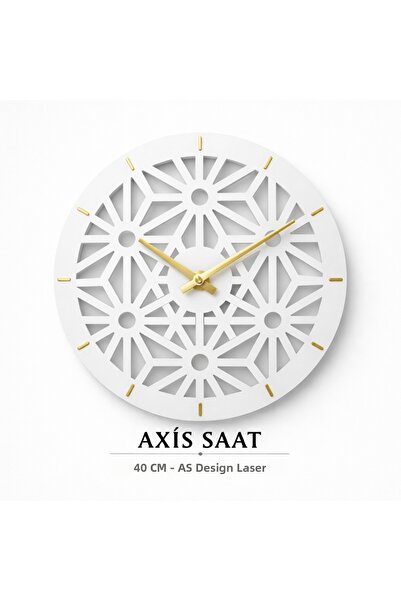 AS TASARIM LAZER Axi̇s Premium Geometric Wooden Wall Clock 40 Cm. White Color