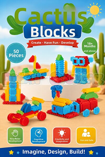 Doğan Oyuncak Dünyası Cactus Blocks (50 Pieces) - Cactus Toy - Lego Set - Cac...