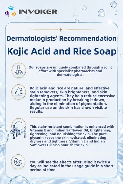 INVOKER Skin Whitening, Brightening, Firming, Kojic Acid & Rice, New and Effective Formula, Natural 100 Gr.