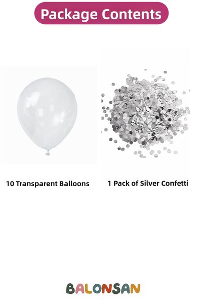 Balonsan Silver Sequin Transparent Balloon Bundle 10 Pieces