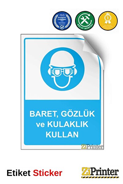 ZiPrinter Warning Sign Sticker for Using Hard Hat, Goggles and Headphones 50X...