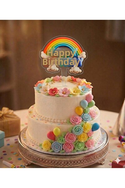 İSTOÇ PARTİ Rainbow Happy Birthday Inscripție din plexiglas pentru tort