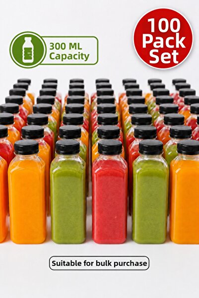 MEDUSHOP Set of 100 300 ml Pet Smoothie Detox Juice Bottles Birthday Cafe Bev...