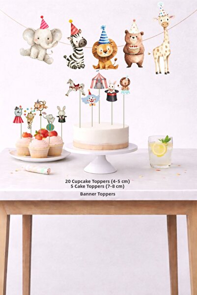 Sinek Kupası Tasarım Circus Animals Birthday Set 5 Figures Banner 5 Figures C...