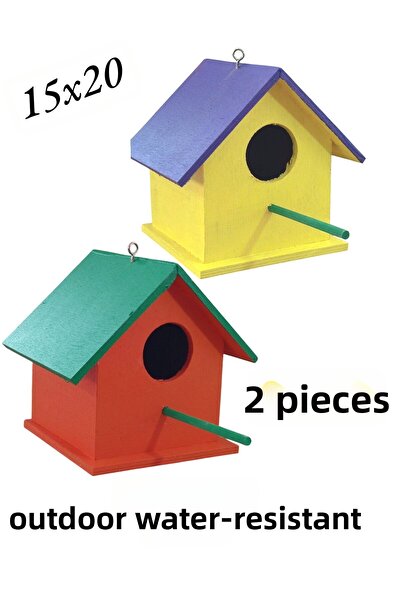 ncy Wooden Bird House Bird Nest Parakeet Outdoor Waterproof 15X15X20 cm 2Pcs