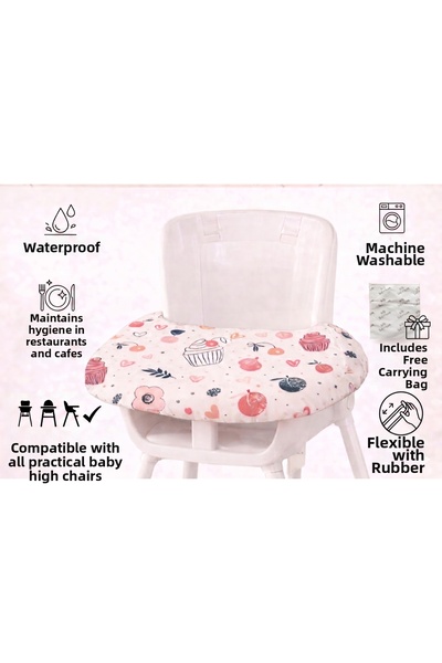 SafeMom Waterproof High Chair Cover - Cupcake - Carrying Bag with Gift