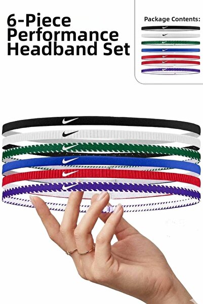 Nike Set de 6 benzi subțiri pentru păr pentru sportivi - Bandă pentru tenis, ...