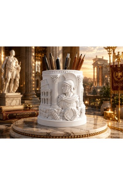 DDM GLOBAL Ancient Rome Themed Decorative White Pen Holder Organizer Premium Design 10X9.5