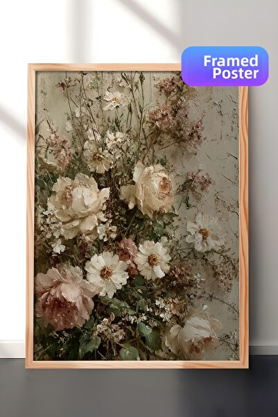 Zestia Pictură murală vintage, flori în tonuri delicate, înrămate în lemn Nr....