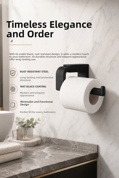 Alper Banyo Premium F1 Μοντέλο Μαύρη θήκη για χαρτί υγείας από ανοξείδωτο ατσ...